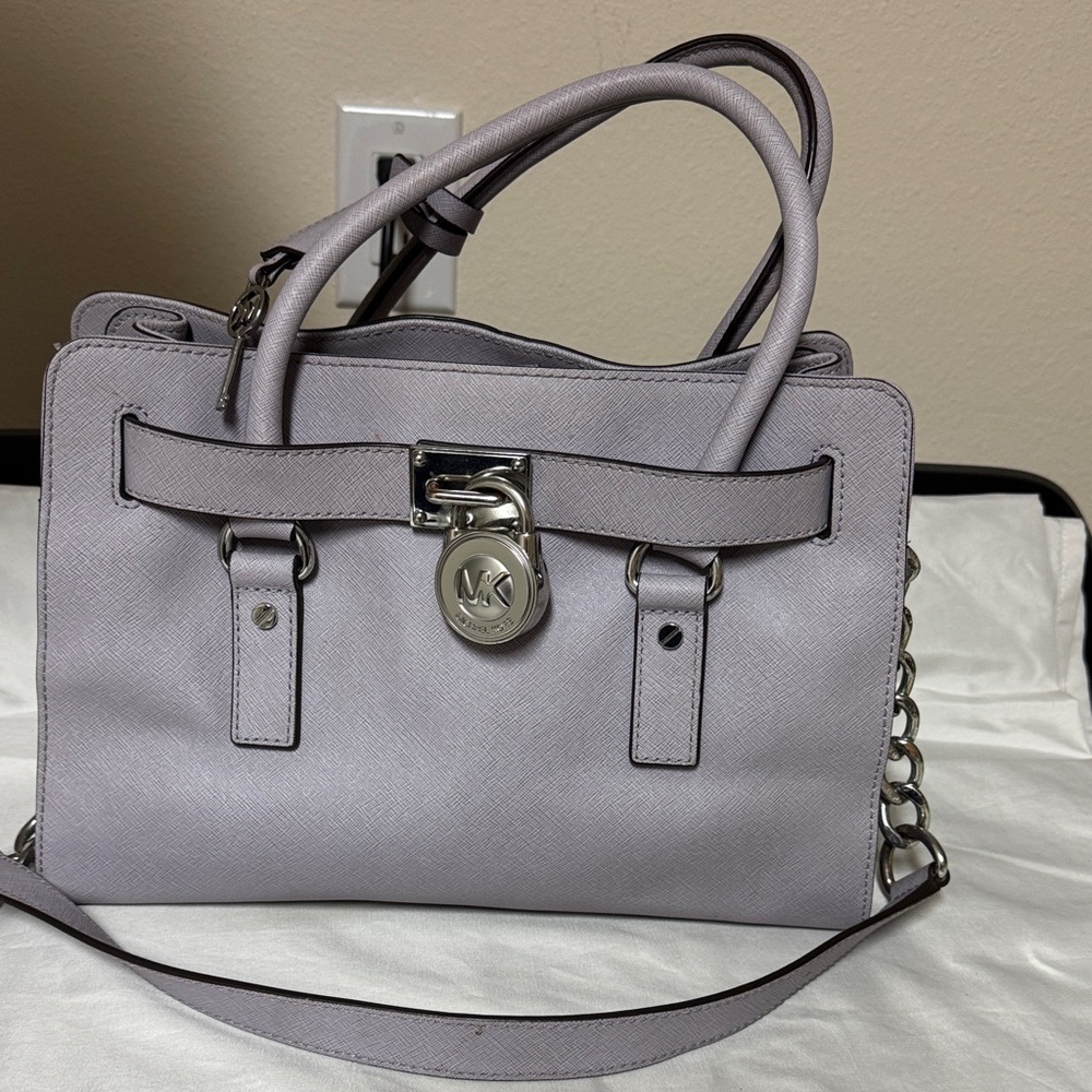 Michael Kors Lilac Saffiano Satchel with Silver Hardware